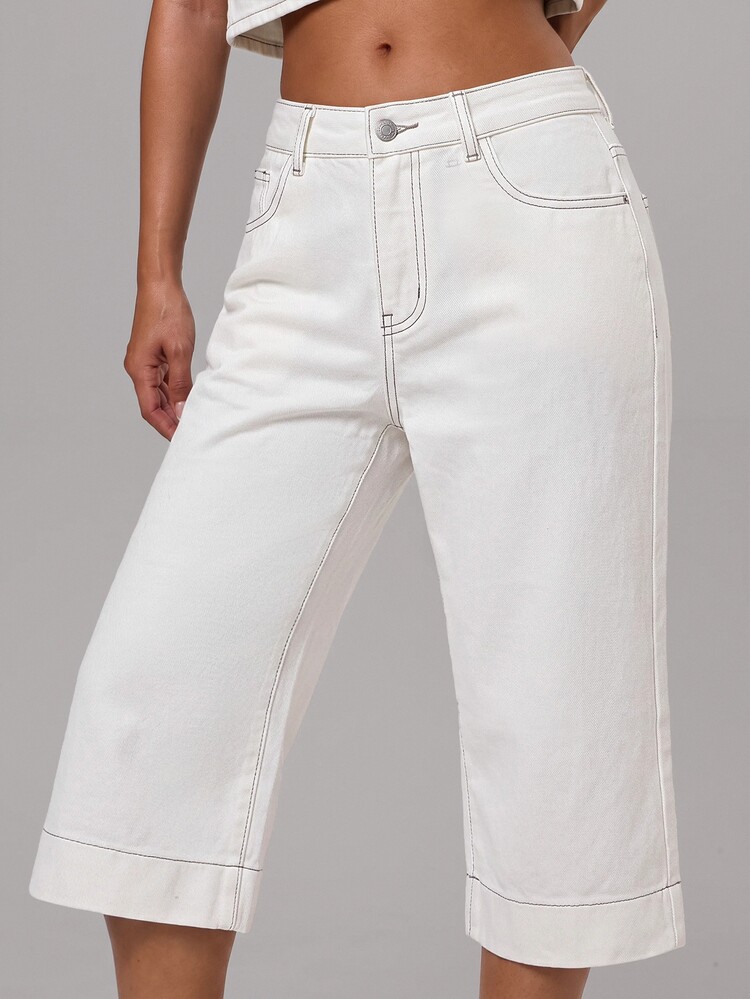 MUSERA Mid-Rise Medium Wash Denim Capri Jeans Summer Vacation Casual Everyday Streetwear - White - View 5