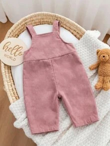 SHEIN 女嬰粉色百搭可愛蝴蝶結燈芯絨吊帶褲 - 粉色 - 查看 2
