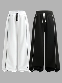 2PCS Teen Boys Sweatpants - Black and White - View 4
