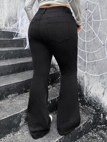 Slaydiva Plus Size Women's Casual Daily Wear Denim Flare Jeans - Black - View 3