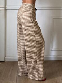 DAZY Plaid Drawstring Tie Straight Leg Long Pants Casual Formal Korean Style Autumn/Winter Women's Sweatpants Vacation - Brown - View 6