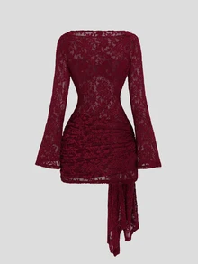 Sweetra Women's Lace Casual Party Dress - Burgundy - View 2