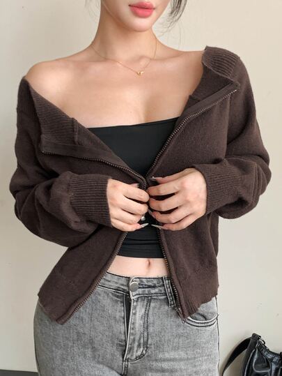 DAZY Cardigan casual de unicolor con hombros descubiertos para mujer, otoño/invierno