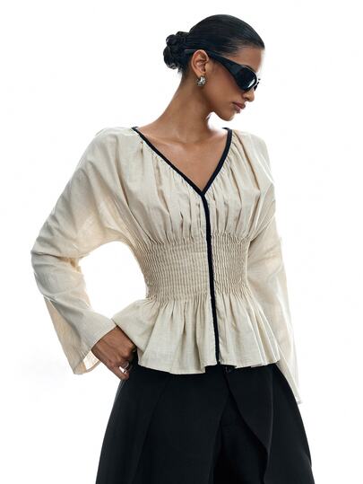 LYSMO Blusa casual de uso diario con cuello en V y bloques de color para mujer
