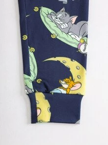 TOM & JERRY X SHEIN Young Boy Cartoon Print Short Sleeve Top And Long Pants Casual Daily Home Pajama Set - Blue - View 6