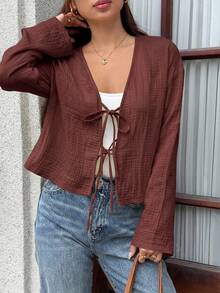 Serisse Women's Solid Color Casual Versatile Daily Wear Shirt - Rust Brown - View 9