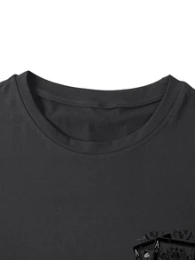 Manfinity Homme Men's Plus Size Letter Print Casual Daily Wear T-Shirt - Dark Grey - View 4
