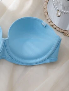 SHEIN Light Blue Underwire Molded Cup Push-Up Balconette Bra With High Support, Anti-Slip, Strapless, Invisible, Comfy Women's Lingerie - Baby Blue - View 3