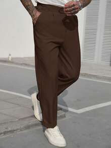 Manfinity Homme Men's Solid Color Casual Daily Travel Suit Pants With Pockets - Coffee Brown - View 6