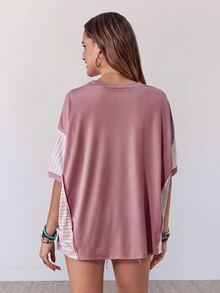 Wildy American Boho Tropical Casual Western Country Dusty Rose Women's Spring Summer Daily Basic Outfit Loose Top T-Shirt For Outing Vacation And Commuting - Mauve Purple - View 2