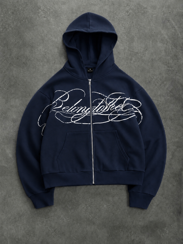 INCRYTM Men's Letter Print Long Sleeve Zip-Up Hooded Sweatshirt