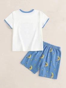 TOM & JERRY X SHEIN Young Boy Cartoon Print Short Sleeve T-Shirt And Shorts Loungewear Set - White - View 2