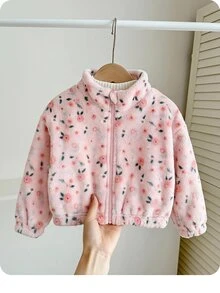 SHEIN 新生兒花卉毛茸茸外套 - 粉色 - 查看 10