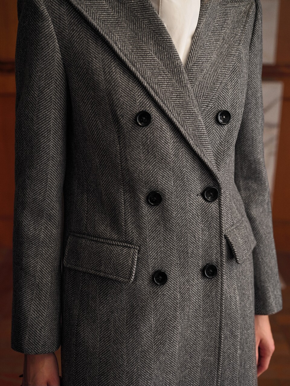 MOTF VINTAGE HERRINGBONE LONG OVERCOAT