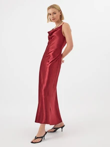 KÆRIA Hus Bias-Cut Cowl-Neck Dress - Fluid Liquid Satin - Wine Red - Slip, Party Night Bar, Wedding Guest, Sexy Elegant, Date, Gift, Dinner, Concert Summer - Red - View 4