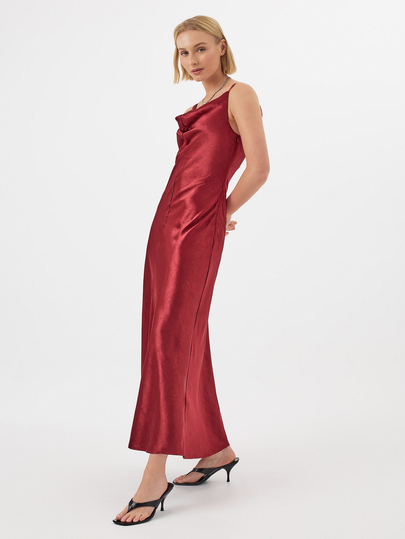 KÆRIA Hus Bias-Cut Cowl-Neck Maxi Dress - Fluid Liquid Satin - Red - Slip, Party, Wedding Guest Dress