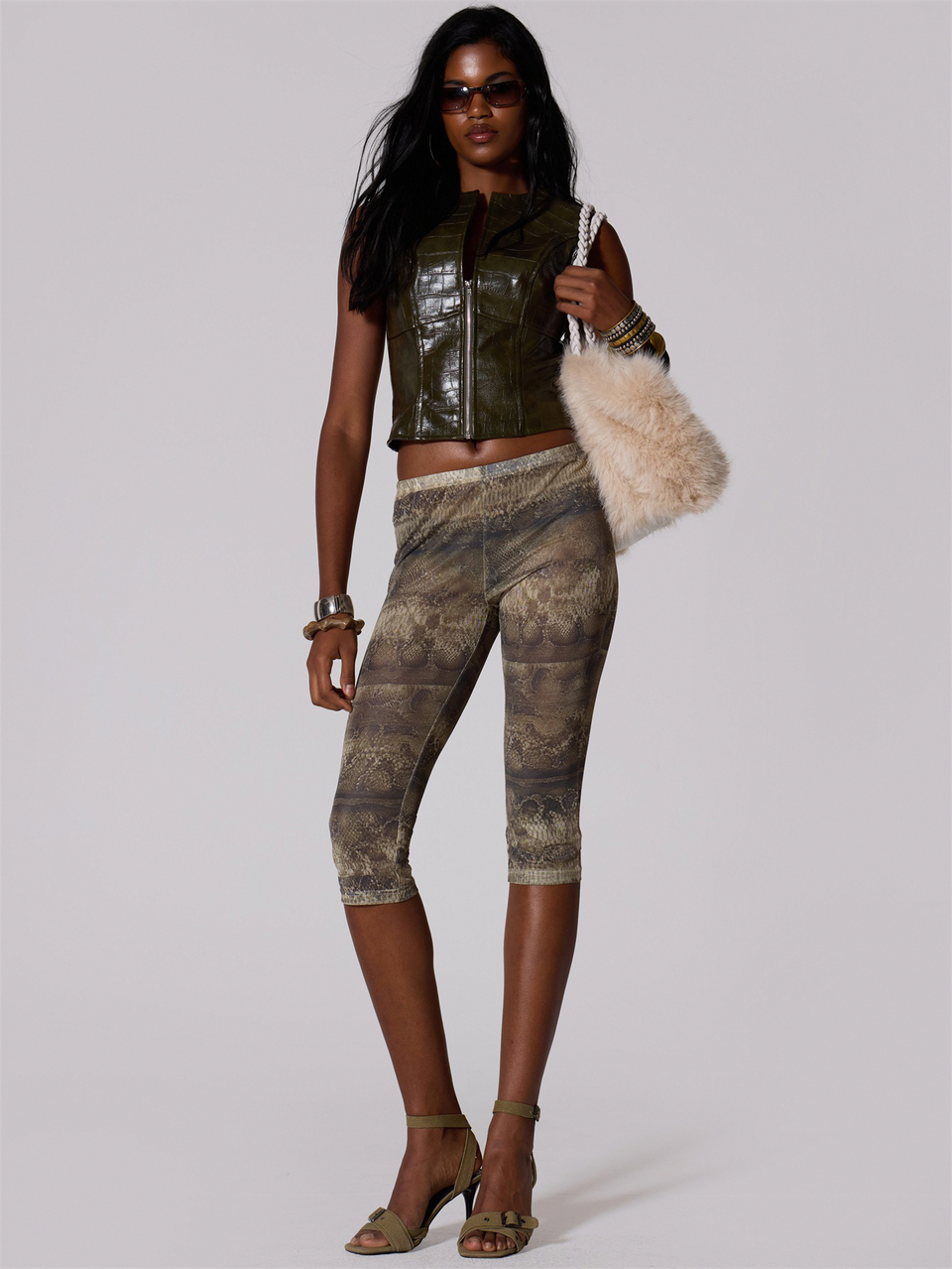 Green PU Croc Zip Up Sleeveless Top
