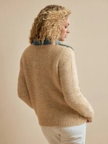 MOTF PREMIUM WOMEN'S VINTAGE HEAVY EMBROIDERY FLORAL ARGYLE PATTERN SINGLE-BREASTED CARDIGAN - Khaki - View 3