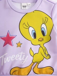 LOONEY TUNES X SHEIN Baby Girl Cartoon Print Sweatshirt & Sweatpants Set - Purple - View 4
