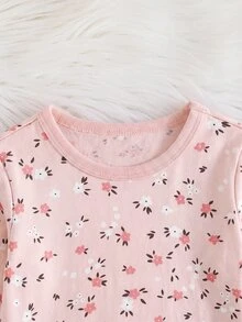 SHEIN 女嬰可愛休閒針織碎花長袖修身家居服套裝 2件組 - 粉色 - 查看 5