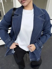 DAZY Women's Casual Washed Denim Jacket Fall - Medium Wash - View 2