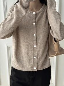 DAZY Women's Comfortable Single-Breasted Long Sleeve Knit Cardigan Fall - Apricot - View 7