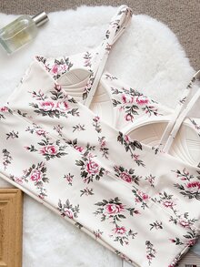 Dazy Plus Plus Size Women's Floral Print Casual Daily Sports Bra - Apricot - View 10