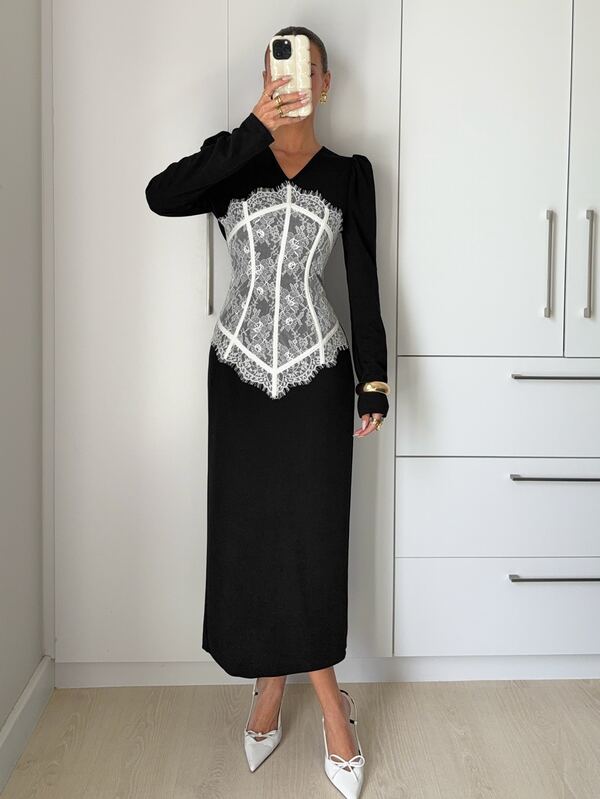 Siren Gaze Women's Lace Patchwork Casual Party Long Dress