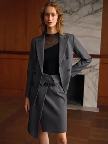 MOTF PREMIUM BLAZER WANITA MODIS MODERN UNTUK KOMUTASI, KERAH PUNCAK, DAN KANCING GANDA - Grey - View 1