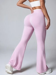 SHEIN Dewbera กางเกงกีฬาขากว้างสีตัดกันมีเชือกรูด - สีชมพู - ดู 2