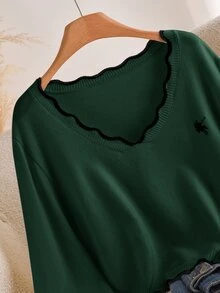 CosyJoli 大尺碼女款拼色休閒百搭日常長袖針織衫 - 軍綠色 - 查看 4