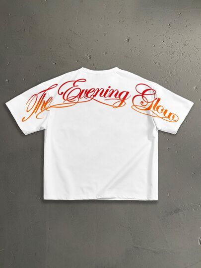 StoneGrade American Retro Gradient Colorful Curved Handwritten Font Fashion Casual Print Men's Standard Size Loose Fit Short Sleeve T-Shirt
