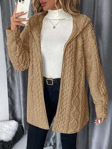 SHEIN Clasi 大尺碼女款長袖抓絨連帽開襟夾克 - 棕色 - 查看 3