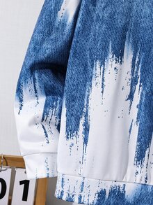 SHEIN 兒童 2 件組青少年男孩休閒藍白漸層圖案連帽衛衣與運動長褲，適合秋冬返校季節 - 藍白色 - 查看 6