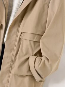 Rusticease Women's Solid Color Hooded Trench Coat Everyday Travel Khaki Green Spring Minimalist Casual - Khaki - View 3