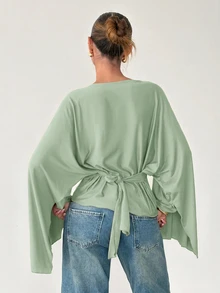 Siren Gaze Women's Solid Color Pleated Casual Versatile Daily T-Shirt - Mint Green - View 7