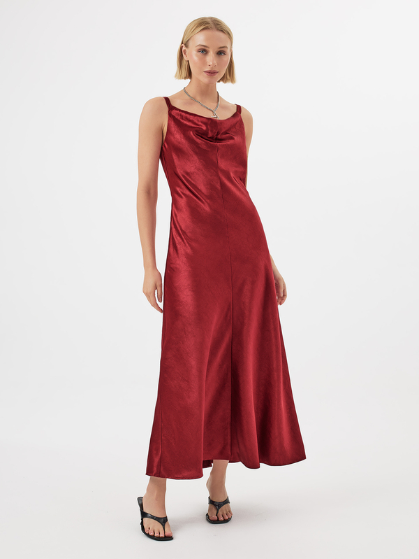 KÆRIA Hus Bias-Cut Cowl-Neck Maxi Dress - Fluid Liquid Satin - Red - Slip, Party, Wedding Guest Dress