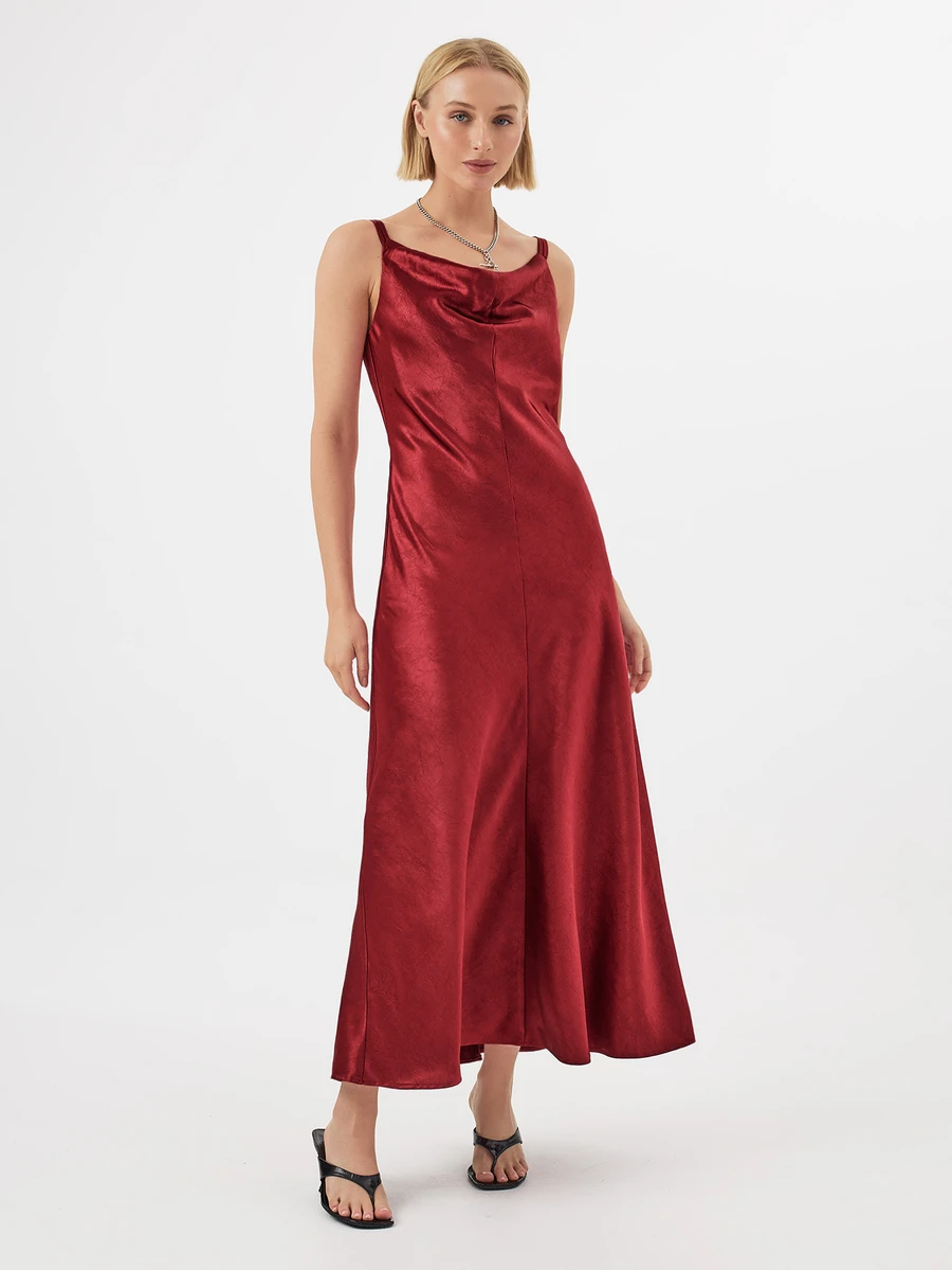 KÆRIA Hus Bias-Cut Cowl-Neck Dress - Fluid Liquid Satin - Wine Red - Slip, Party Night Bar, Wedding Guest, Sexy Elegant, Date, Gift, Dinner, Concert Summer