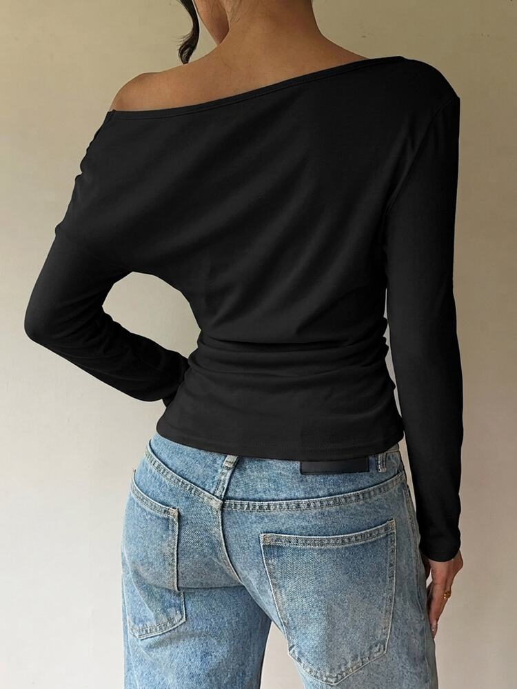 Siren Gaze Autumn New Cold Shoulder Lace Patchwork Long Sleeve T-Shirt For Women Night Out Going Out Black Sexy - Black - View 2