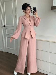 DAZY Women's Solid Color Long Sleeve Top And Pants Casual Daily 2 Pieces Set Fall - Pink - View 2