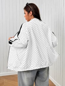 SHEIN EZwear 大尺碼秋季休閒寬鬆白色印花夾克外套，適合夜店與辦公室穿著 - 紅色 - 查看 5