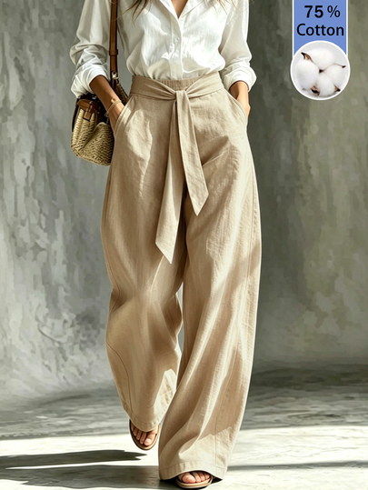 Trelyra Women's Solid Color Pocket Casual Versatile Daily Travel Long Pants