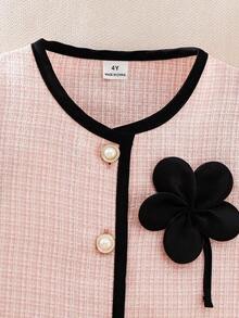 Toddler Girls Set Polyester Round Neck Long Sleeve Button Front Bow Short Regular Fit Jacket Set Fall/Winter Multicolor - Multicolor - View 5