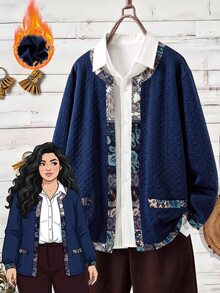 Rusticease Plus Size Vacation Casual Printed Patchwork Jacket - Multicolor - View 2