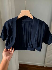 SHEIN EZwear 女款素色休閒百搭日常開襟衫 - 藏蓝色 - 查看 1