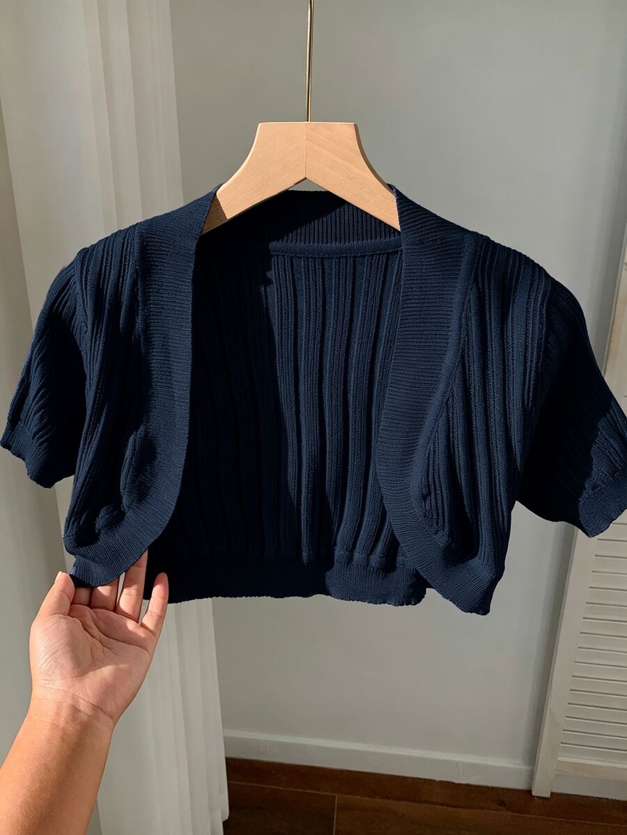 SHEIN EZwear 女款素色休閒百搭日常開襟衫 - 藏蓝色 - 查看 1