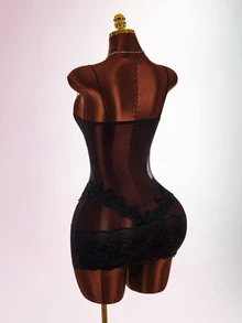 Amplova Women's Sheer Low Cut Mini Dress Suitable For Nightclub Party - Black - View 4