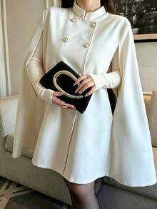 Vibekara Plus Size Wool Cape Coat Elegant Double-Breasted Autumn/Winter - White - View 1