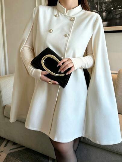 Vibekara Plus Size Wool Cape Coat Elegant Double-Breasted Autumn/Winter