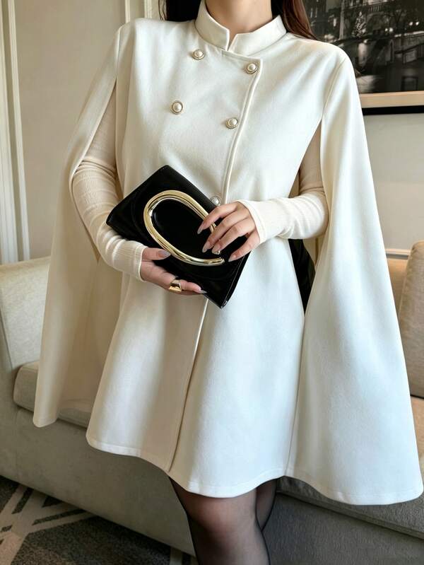Vibekara Plus Size Wool Cape Coat Elegant Double-Breasted Autumn/Winter